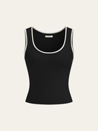 Contrast Scalloped Trim Ribbed Knit Tank Top
