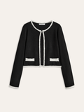 Contrast Trim Wool-Blend Cardigan
