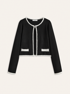 Contrast Trim Wool-Blend Cardigan