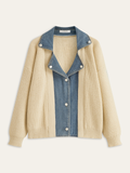 Denim Panel Button Knit Cardigan