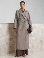 Cotton Oversize Long Trench Coat with Belt