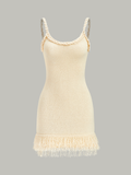 Braided Rope Strap Fringe Hem Sweater Dress