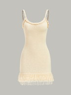 Braided Rope Strap Fringe Hem Sweater Dress