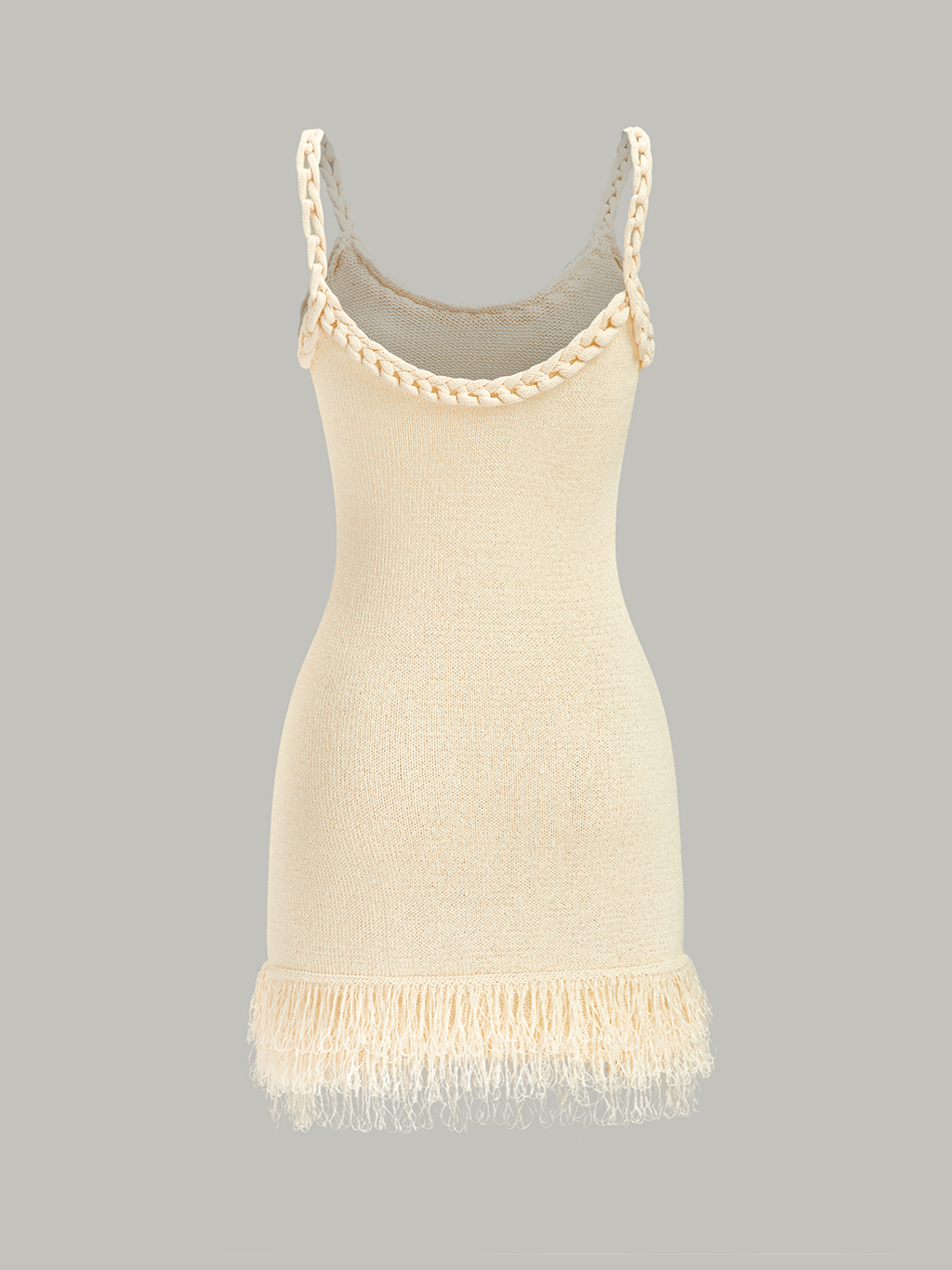 Braided Rope Strap Fringe Hem Sweater Dress