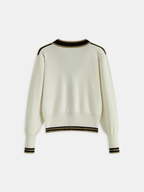 Contrast-Trim Metal Button Cardigan
