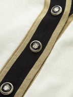 Contrast-Trim Metal Button Cardigan