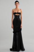 Rykelf Black Embroidered 3D Flower Maxi Dress