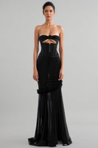 Rykelf Black Embroidered 3D Flower Maxi Dress