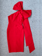 Red Asymmetrical Bandage Evening Dress with Ruffle Split - Bodycon Party Dress