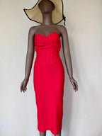 Sexy Strapless Backless Split Bustier Red Party Dress