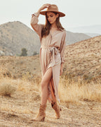 Betsy Button Down Midi Dress Nude FINAL