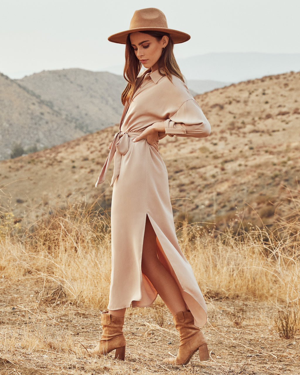 Betsy Button Down Midi Dress Nude FINAL
