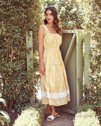Bibi Eyelet Lace Gingham Midi Dress Mustard FINAL