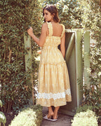Bibi Eyelet Lace Gingham Midi Dress Mustard FINAL