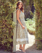 Bibi Eyelet Lace Gingham Midi Dress Olive FINAL