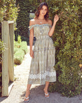 Bibi Eyelet Lace Gingham Midi Dress Olive FINAL