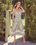 Bibi Eyelet Lace Gingham Midi Dress Olive FINAL