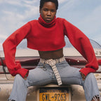 Trendy Casual Loose Sexy Fashionable Solid TurtleNeck Long Sleeve Knit Crop Sweater