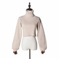 Trendy Casual Loose Sexy Fashionable Solid TurtleNeck Long Sleeve Knit Crop Sweater