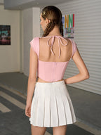 Backless Lace Spliced Boning Corset Crop Top