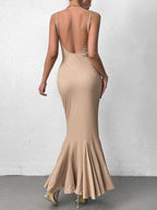 Backless Mermaid Hem Bodycon Solid Dress