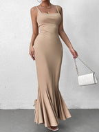Backless Mermaid Hem Bodycon Solid Dress