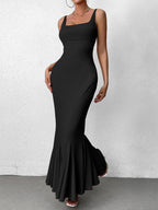Backless Mermaid Hem Bodycon Solid Dress