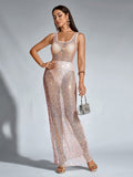 Backless Mesh Sequin Perspective Long Dress(Including Underwear)
