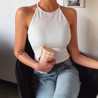Backless Off Shoulder Lace-up Vest Clubwear 2024 Sexy Bodycon Summer Outwear White Solid Camis Crop Top