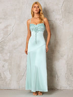 Backless Ruffle Trim Tie Front Satin Dress