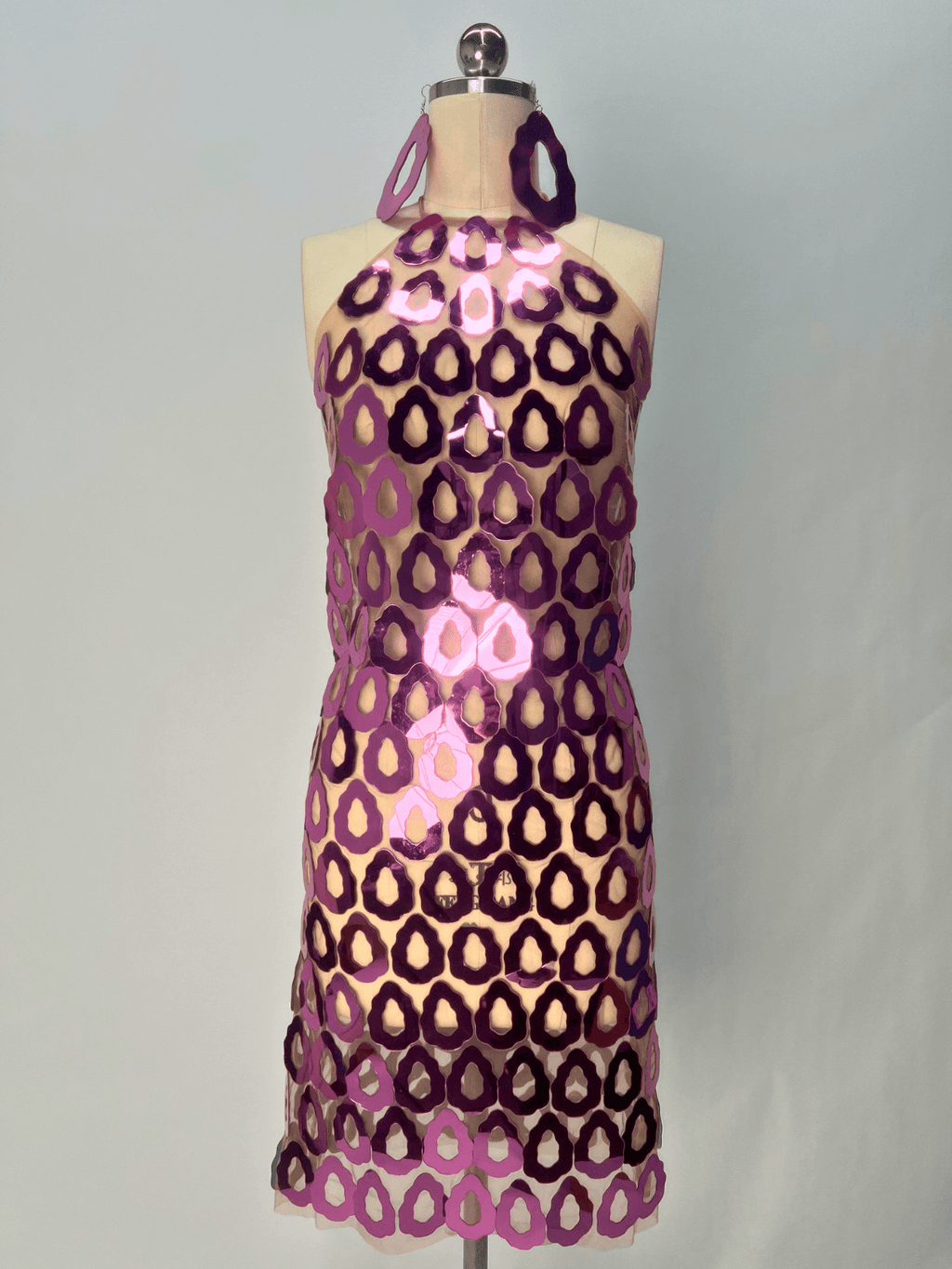 Halterneck Acrylic Mesh Mini Dress