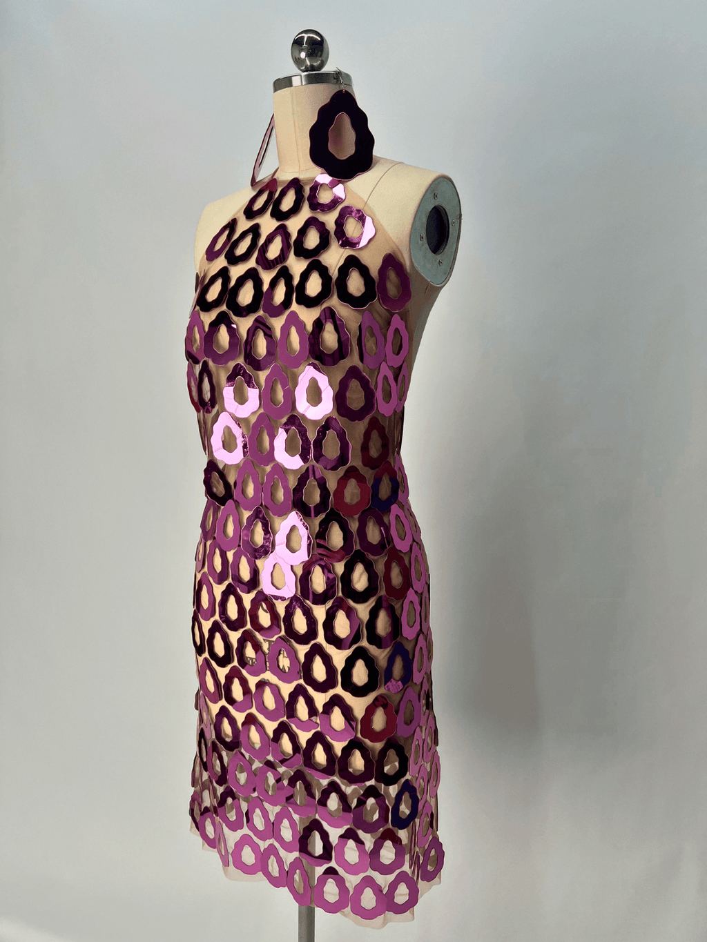 Halterneck Acrylic Mesh Mini Dress