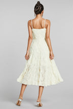 Kathle Beige Feather Midi Dress