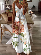 Basic Sleeveless White Print Maxi Dress