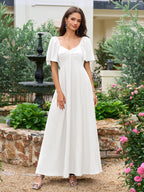 Batwing Sleeve V-Neck Bow Tie Back With Pockets Long Dress