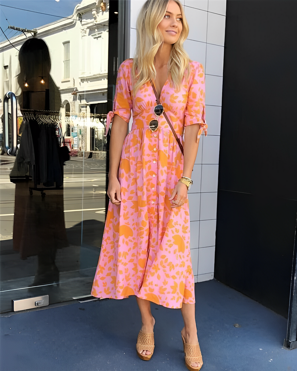 Odalis Premium Dress with a Bright Orange Print Statement Occasion Edit