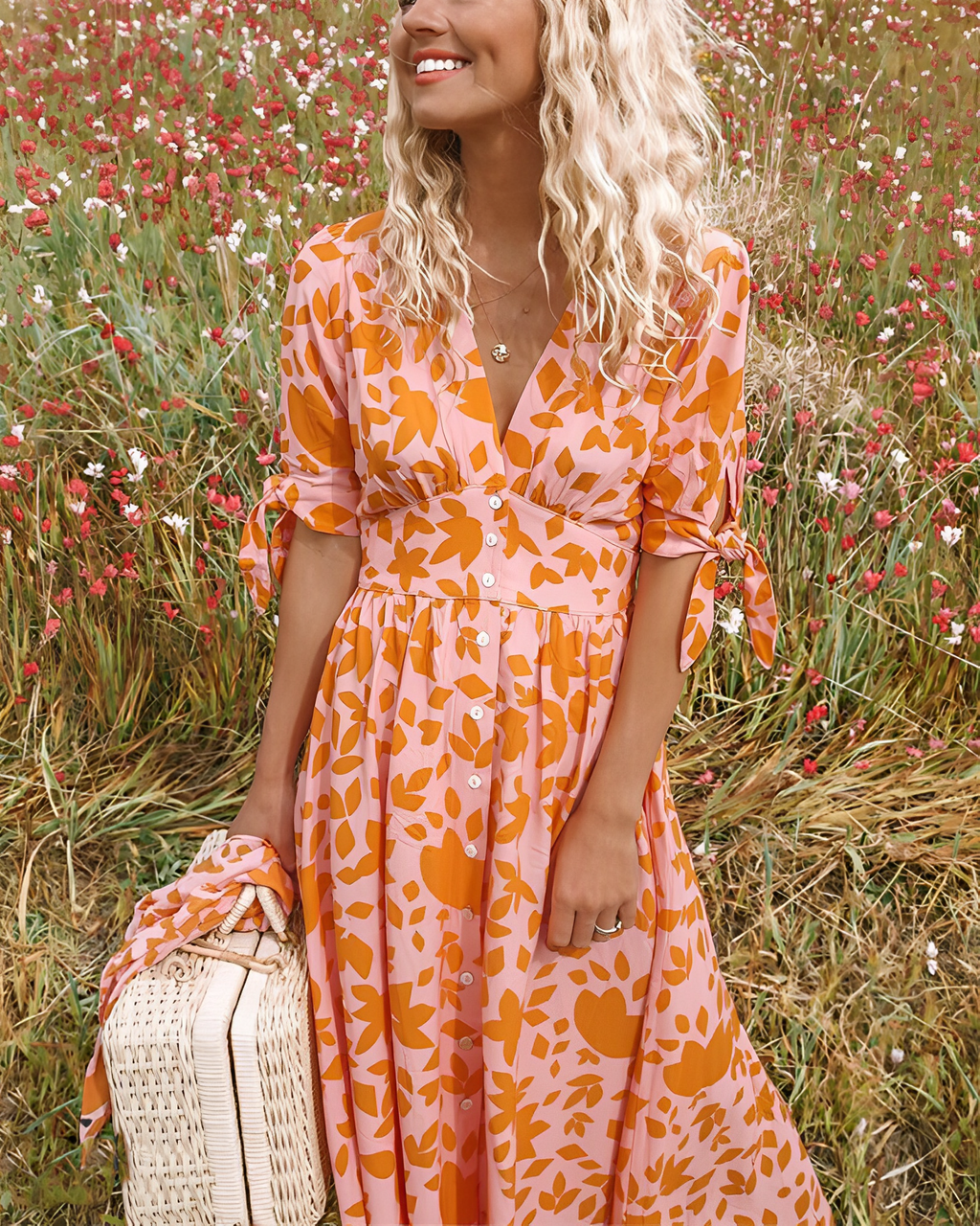 Odalis Premium Dress with a Bright Orange Print Statement Occasion Edit