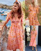 Odalis Premium Dress with a Bright Orange Print Statement Occasion Edit
