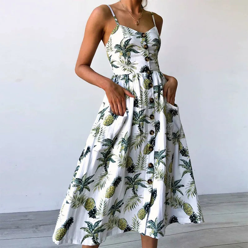 Beach Sling Seeveless Sexy Elegantes Vestiti Donna Midi Dresses