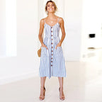 Beach Printing Suspenders Robe VNeck Seeveless Women's Vestiti Donna Midi Dresses
