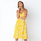 Beach Printing Suspenders Robe VNeck Seeveless Women's Vestiti Donna Midi Dresses