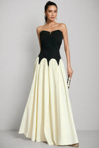 Pound Black White Contrast Strapless Maxi Dress
