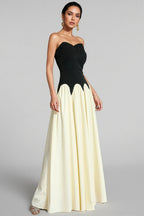 Pound Black White Contrast Strapless Maxi Dress