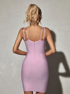 Bee Diamante Chain Cutout Bandage Mini Dress In Pink