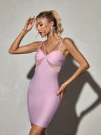 Bee Diamante Chain Cutout Bandage Mini Dress In Pink