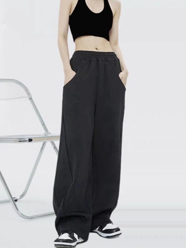 Korean Autumn Women's Fashion High Waist Wide Leg Sweatpants