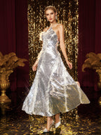 Halterneck Ruffle Sequin Maxi Dress