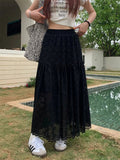 Black Lace Ruffled High Waist ALine Skirt