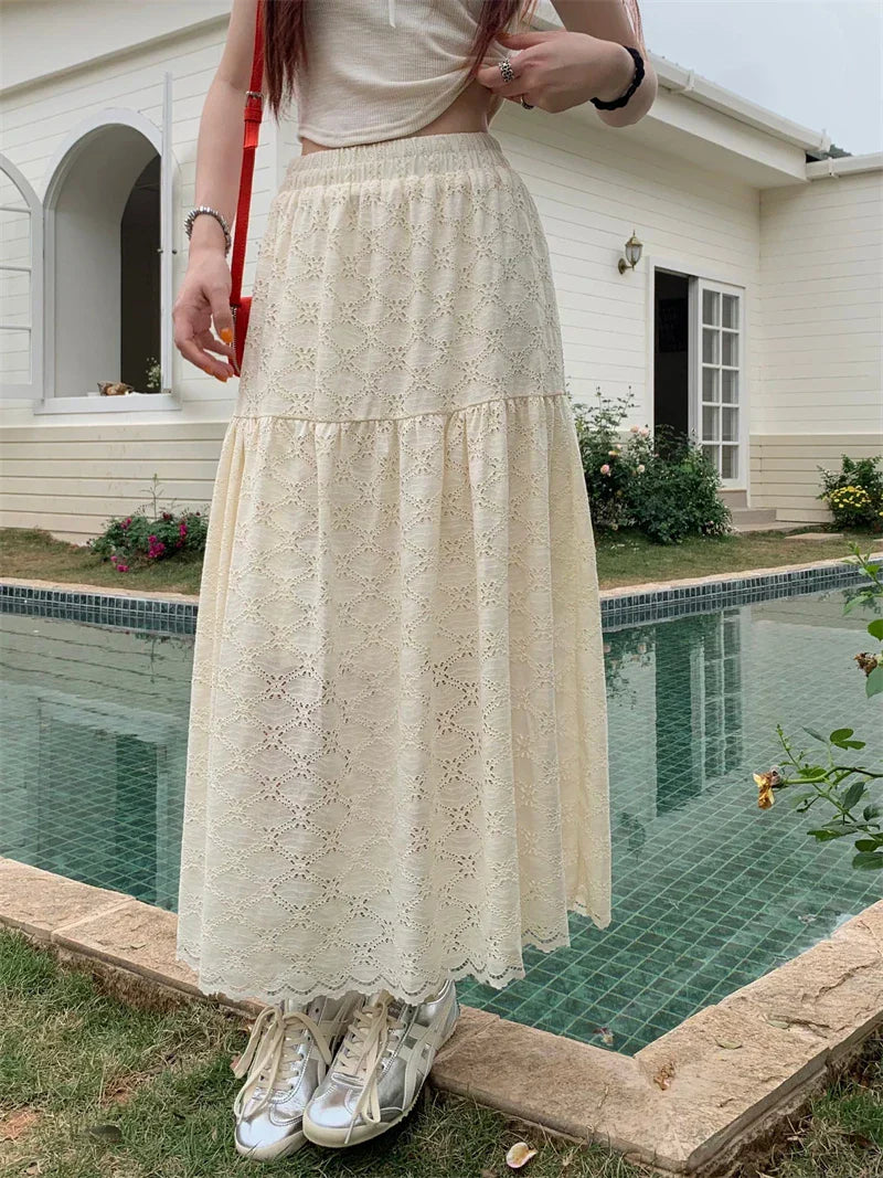 Black Lace Ruffled High Waist ALine Skirt