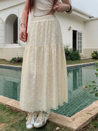 Black Lace Ruffled High Waist ALine Skirt